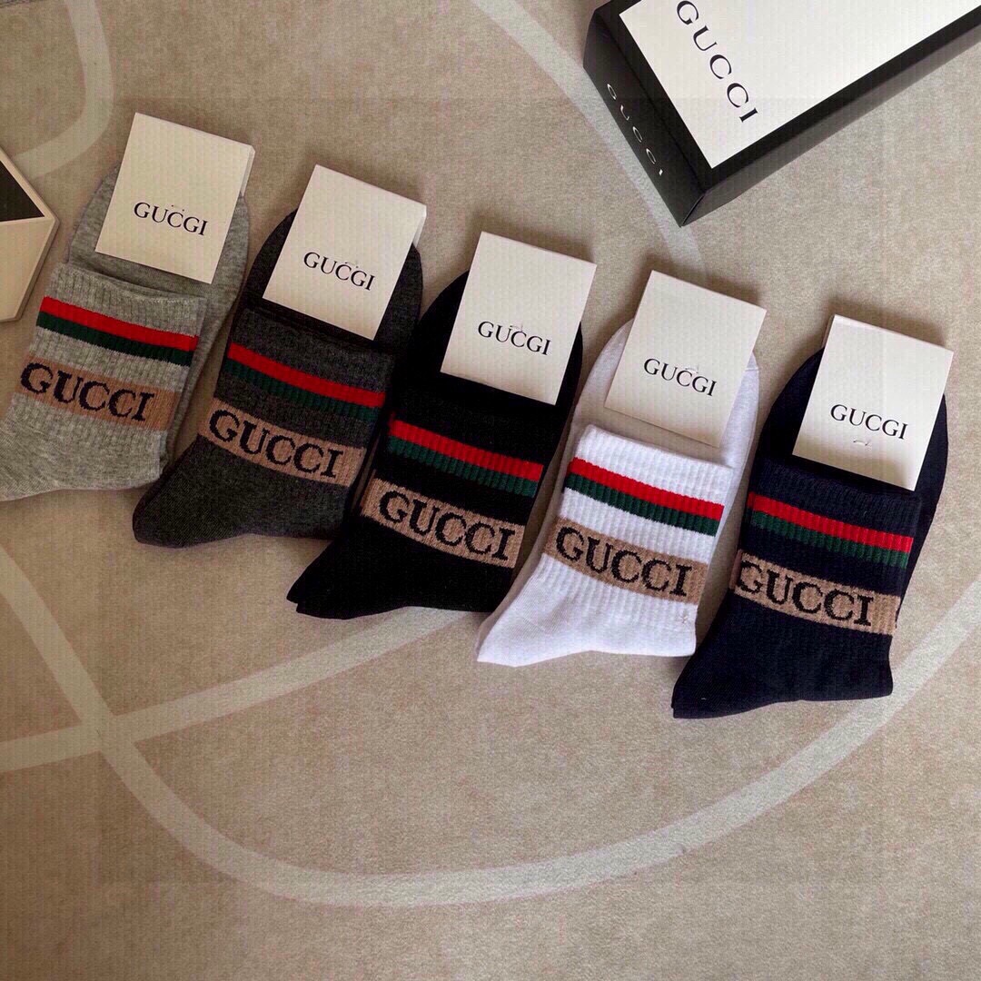 🆕Gucci · 古奇❗️大G家新品男款短筒袜子❗️【一盒五双】红绿条搭配品牌全称logo，特显高大上，