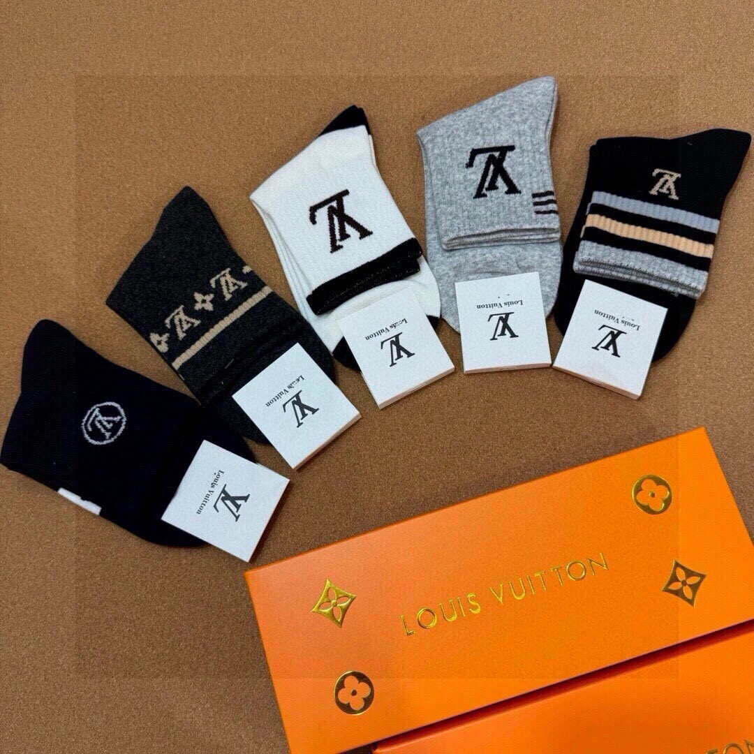 🆕Louis Vuitton · 路易威登❗️驴家新品男款袜子❗️【一盒五双】驴家经典logo，纯棉材质