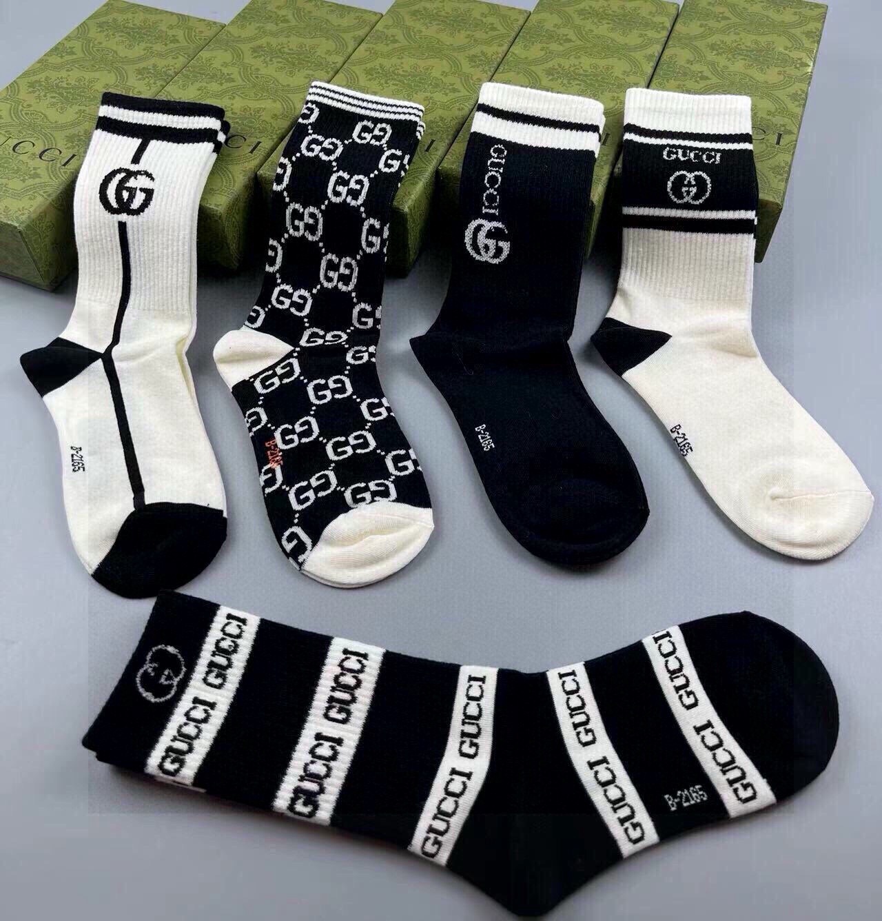 🆕Gucci · 古奇❗️大G家新品长筒袜子❗️【一盒五双】经典双G标志，特显高大上，纯棉材质，透气舒适