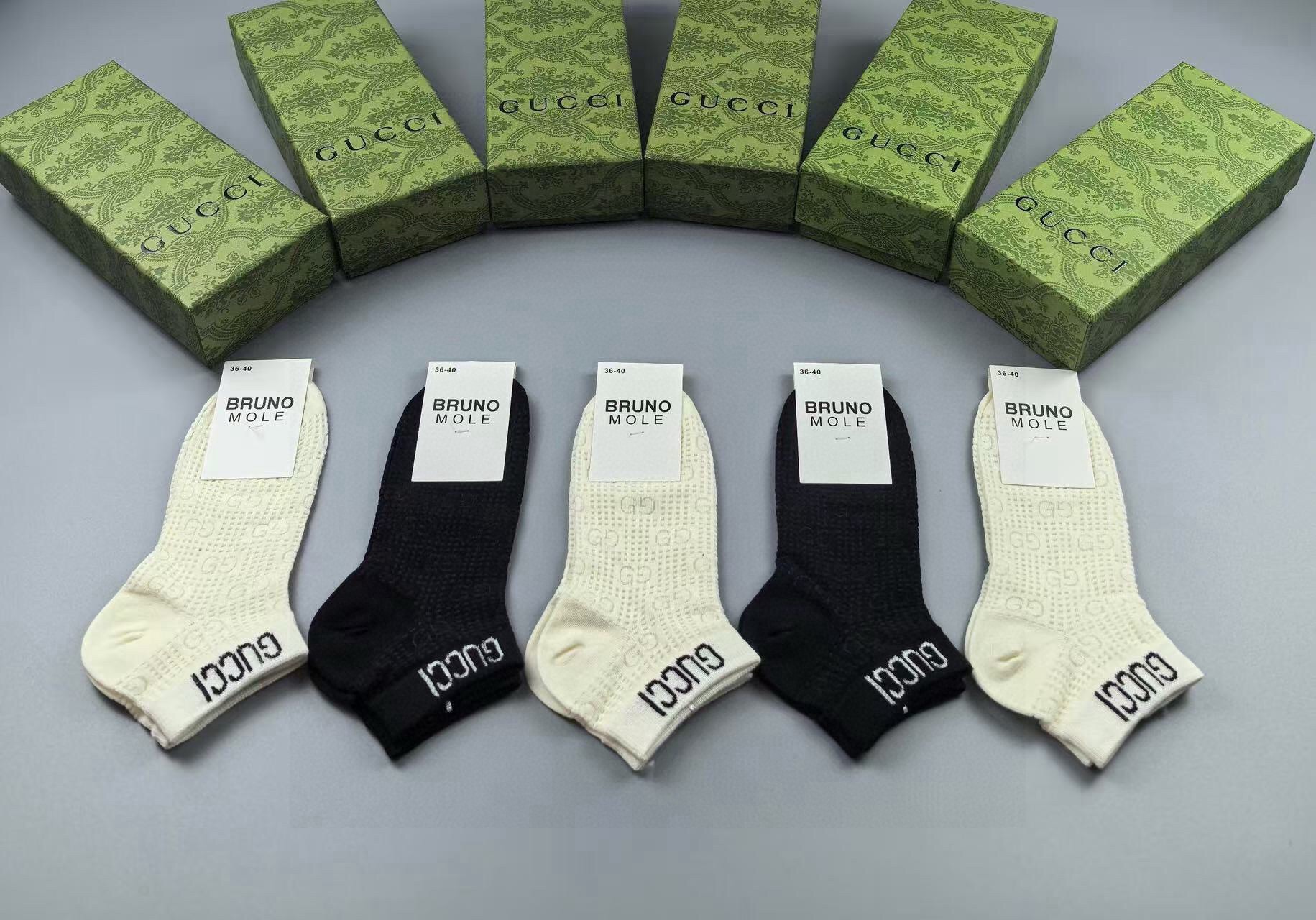 🆕Gucci · 古奇❗️G家新品短袜❗️【一盒五双】提花经典标志，超级nice，实物超漂亮，超火爆小单