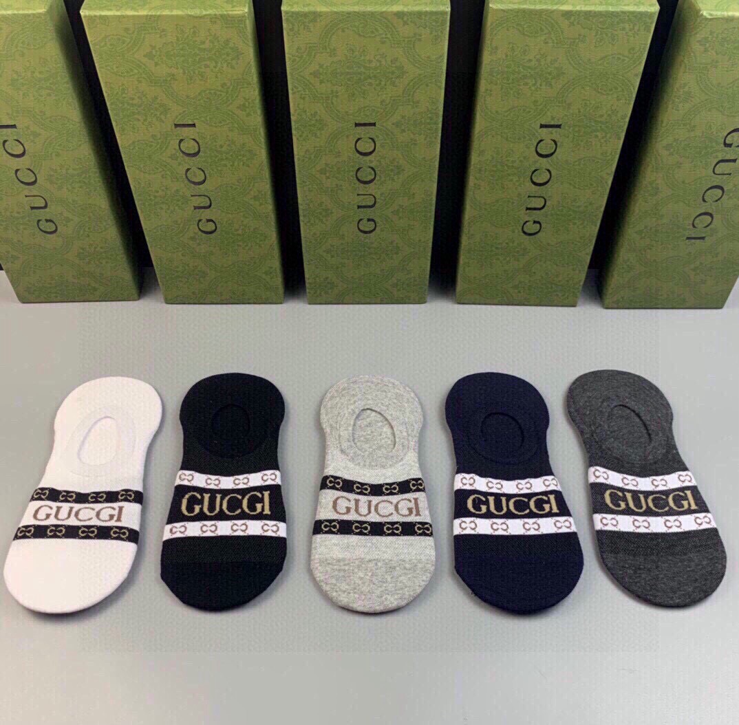 🆕Gucci · 古奇❗️G家新品男款隐形袜子❗️【一盒五双】提花经典Ｇ家标志，纯棉材质，超舒适超美腻❗
