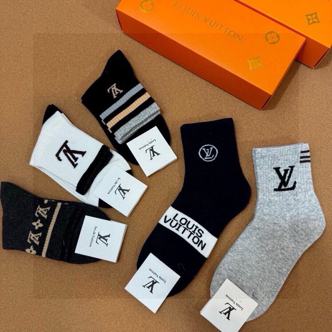 🆕Louis Vuitton · 路易威登❗️驴家新品男款袜子❗️【一盒五双】驴家经典logo，纯棉材质