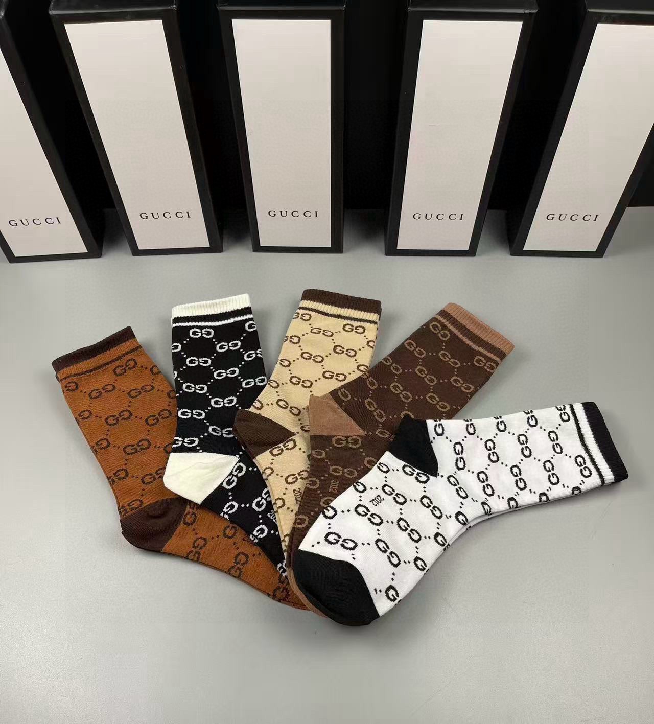 🆕Gucci · 古奇❗️大G家新品长筒袜子❗️【一盒五双】经典双G标志，特显高大上，纯棉材质，透气舒适