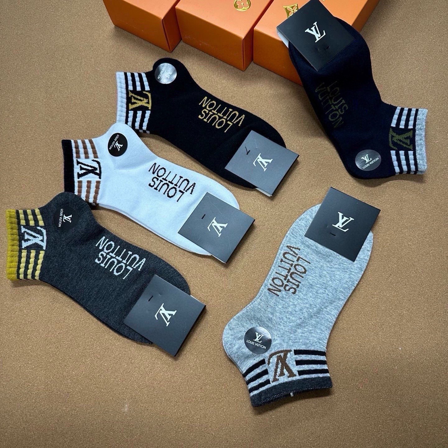 🆕Louis Vuitton · 路易威登❗️驴家新品男款袜子❗️【一盒五双】提花驴家经典logo，纯棉