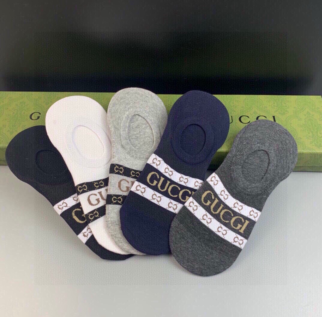 🆕Gucci · 古奇❗️G家新品男款隐形袜子❗️【一盒五双】提花经典Ｇ家标志，纯棉材质，超舒适超美腻❗