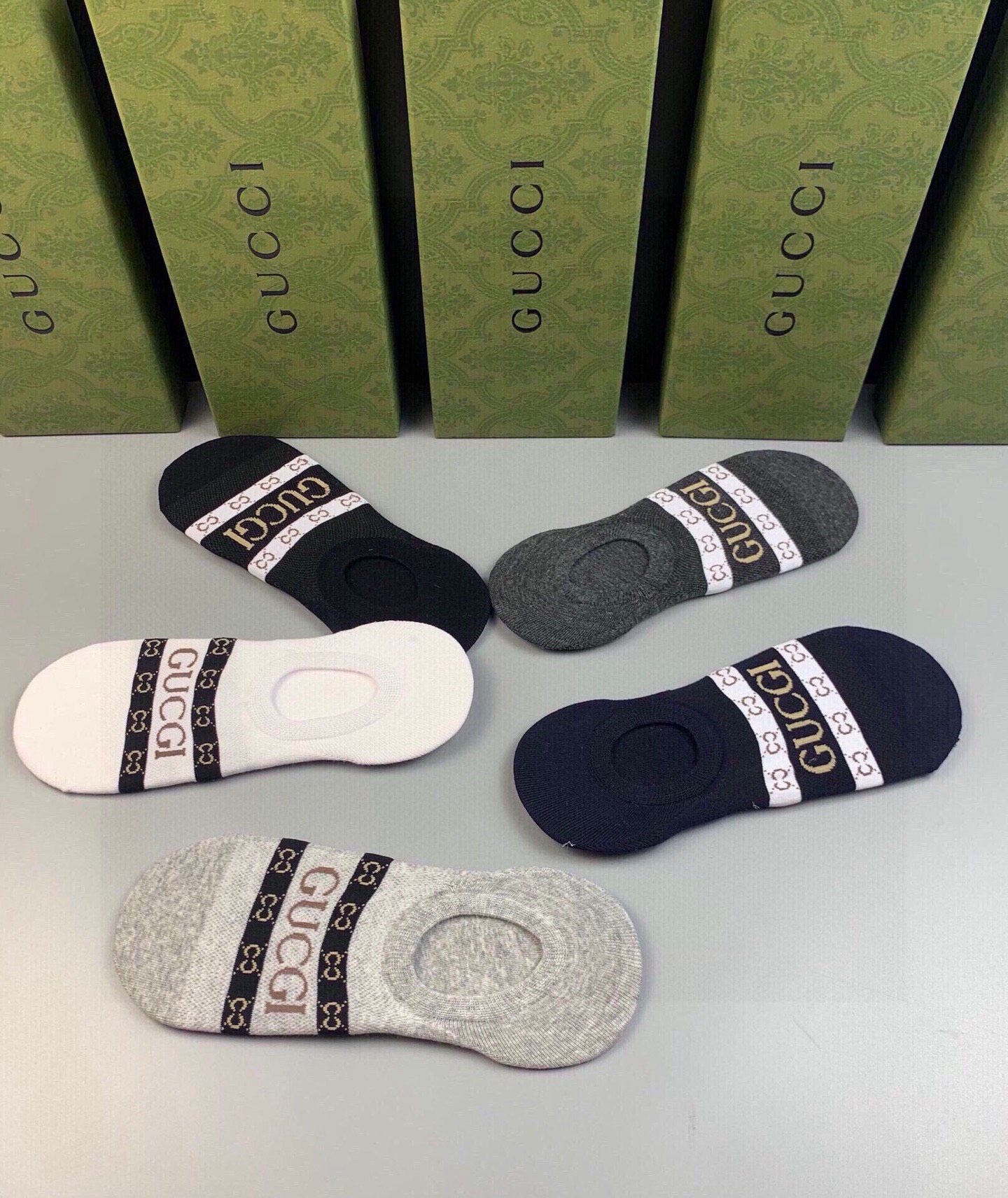 🆕Gucci · 古奇❗️G家新品男款隐形袜子❗️【一盒五双】提花经典Ｇ家标志，纯棉材质，超舒适超美腻❗