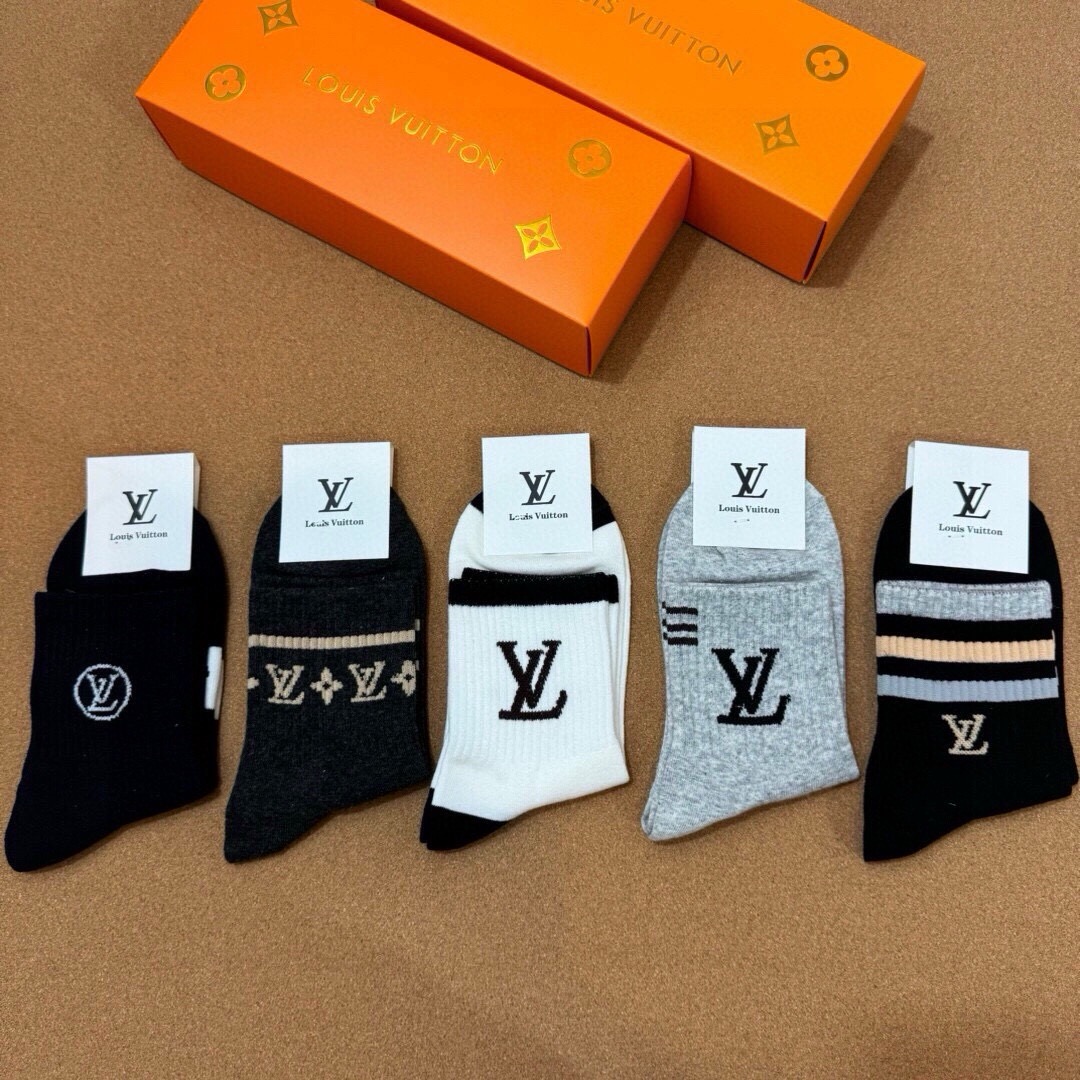 🆕Louis Vuitton · 路易威登❗️驴家新品男款袜子❗️【一盒五双】驴家经典logo，纯棉材质