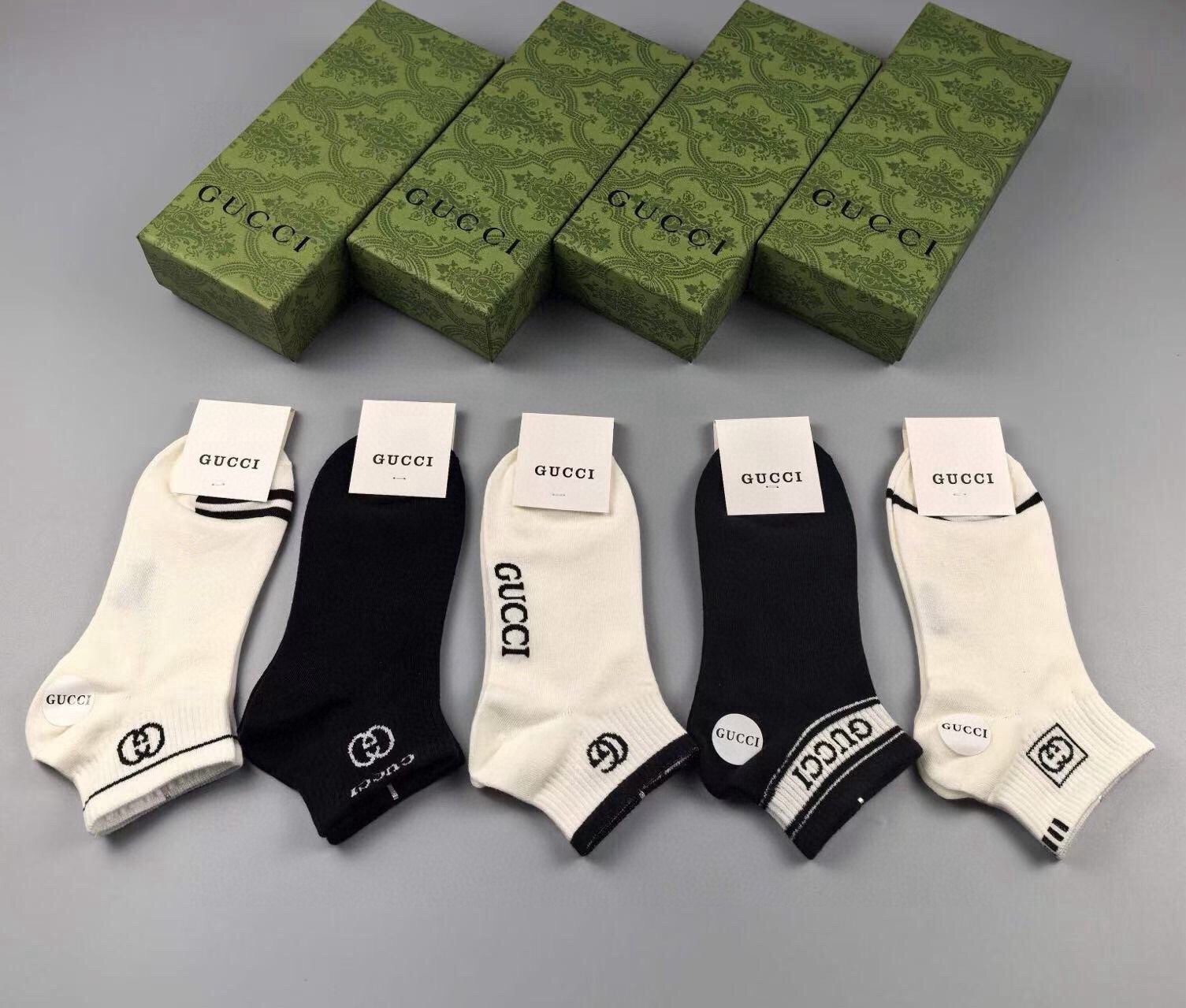 🆕Gucci · 古奇❗️G家新品短袜❗️【一盒五双】提花经典标志，超级nice，实物超漂亮，超火爆小单