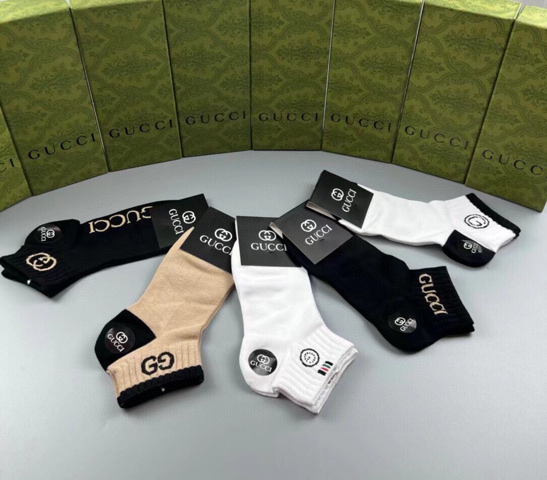 🆕Gucci · 古奇❗️G家新品短袜❗️【一盒五双】提花经典标志，超级nice，实物超漂亮，超火爆小单
