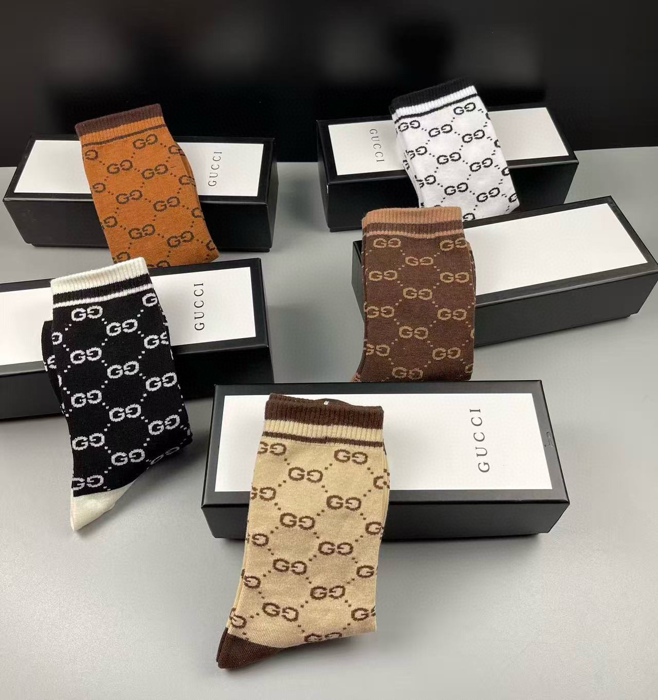 🆕Gucci · 古奇❗️大G家新品长筒袜子❗️【一盒五双】经典双G标志，特显高大上，纯棉材质，透气舒适