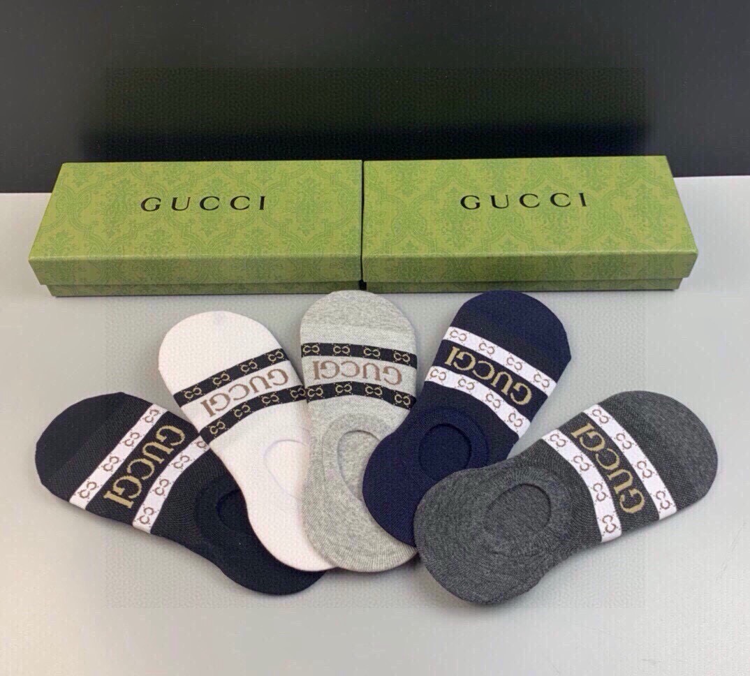 🆕Gucci · 古奇❗️G家新品男款隐形袜子❗️【一盒五双】提花经典Ｇ家标志，纯棉材质，超舒适超美腻❗