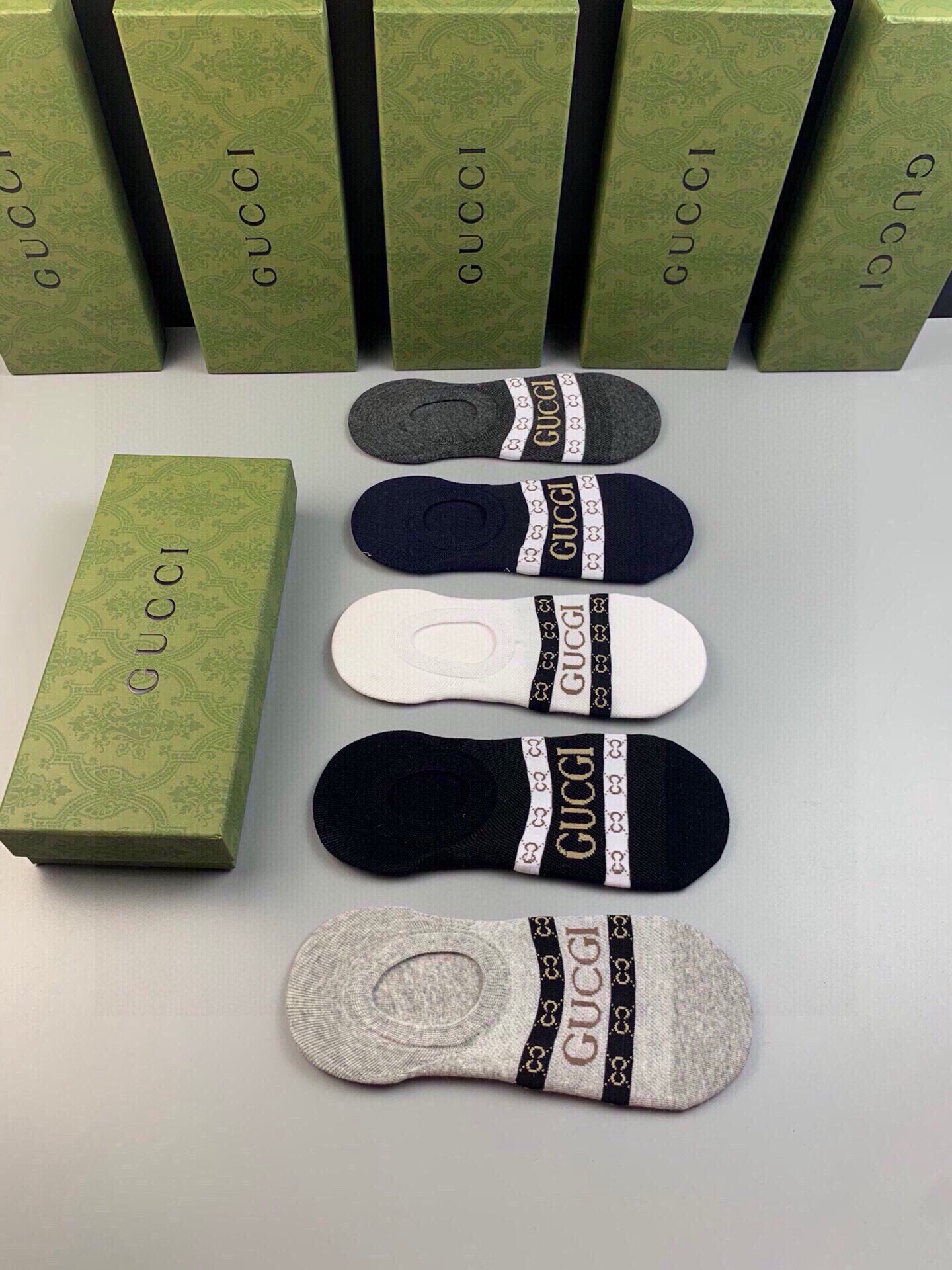 🆕Gucci · 古奇❗️G家新品男款隐形袜子❗️【一盒五双】提花经典Ｇ家标志，纯棉材质，超舒适超美腻❗