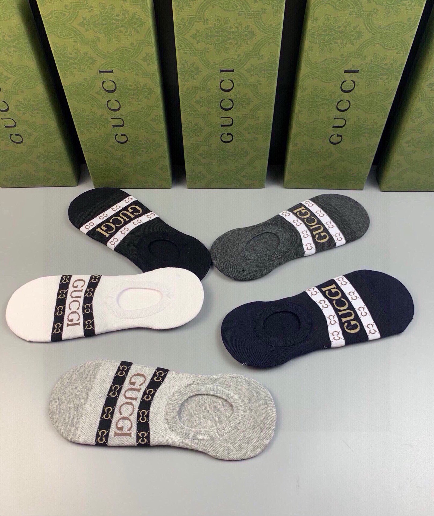 🆕Gucci · 古奇❗️G家新品男款隐形袜子❗️【一盒五双】提花经典Ｇ家标志，纯棉材质，超舒适超美腻❗