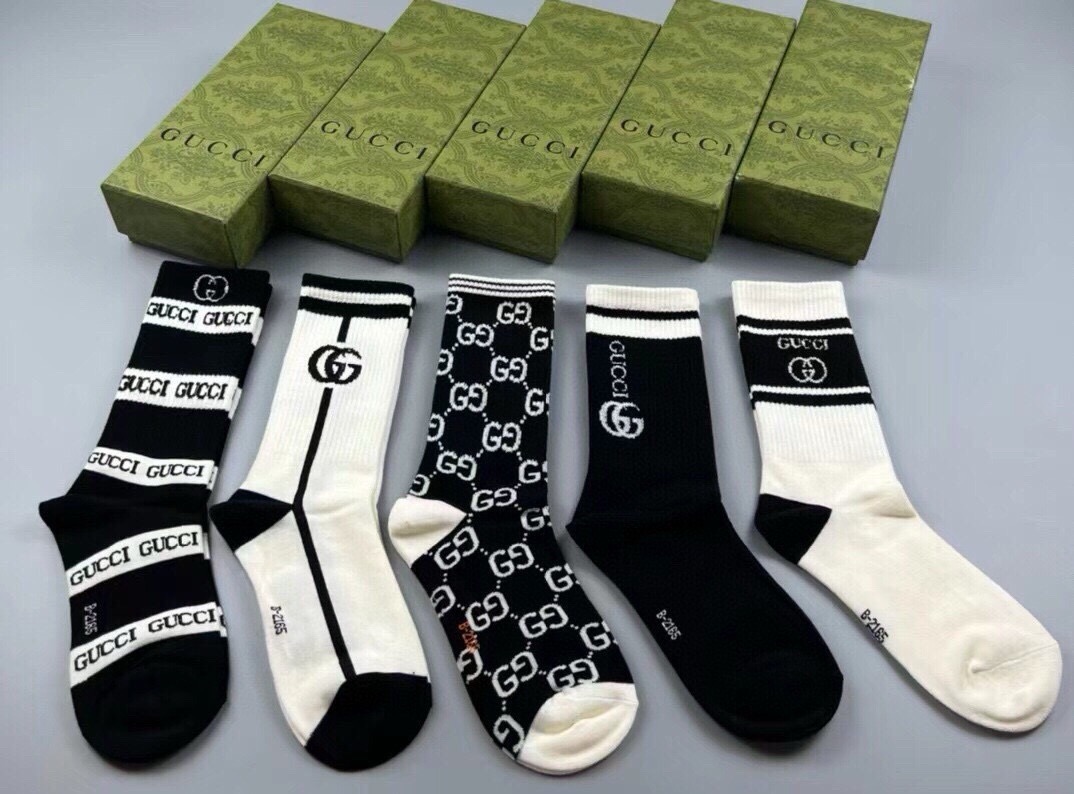 🆕Gucci · 古奇❗️大G家新品长筒袜子❗️【一盒五双】经典双G标志，特显高大上，纯棉材质，透气舒适