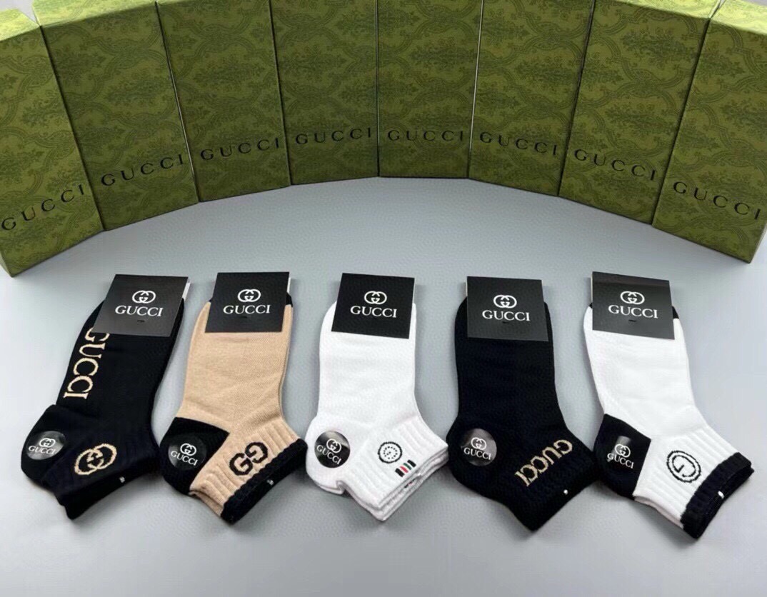 🆕Gucci · 古奇❗️G家新品短袜❗️【一盒五双】提花经典标志，超级nice，实物超漂亮，超火爆小单