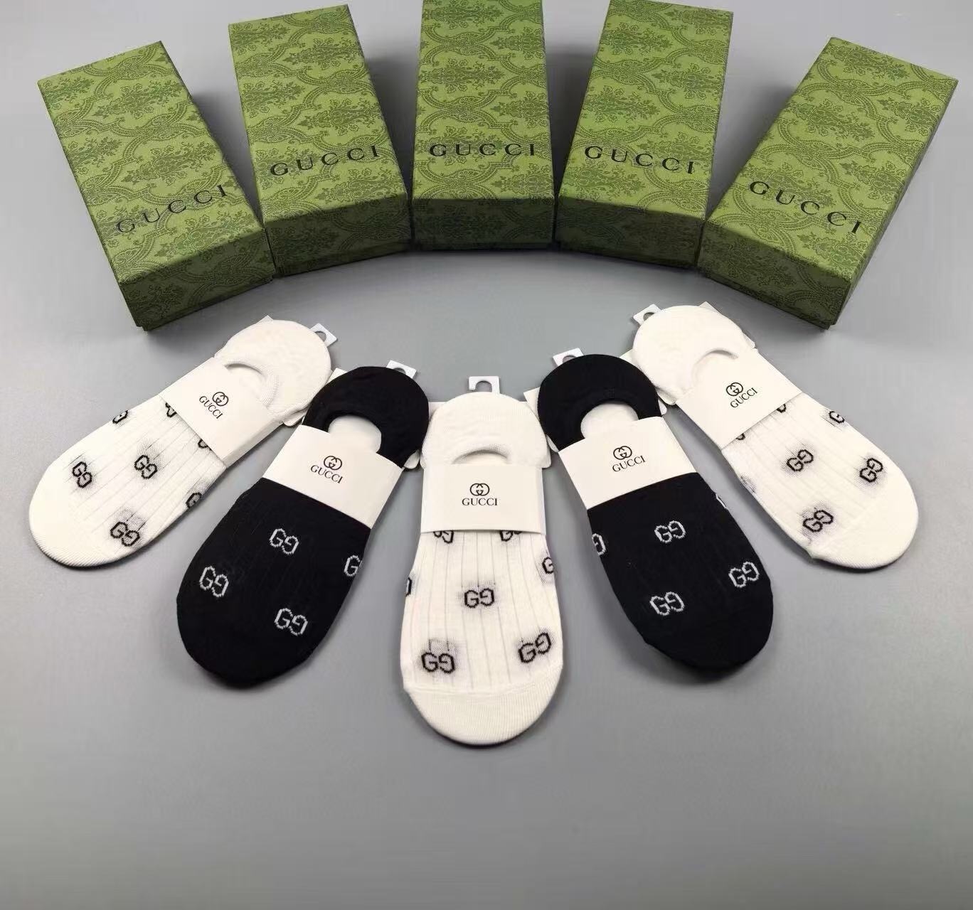 🆕Gucci · 古奇❗️G家新品女款隐形袜子❗️【一盒五双】提花经典标志，纯棉材质，超舒适超美腻❗️大