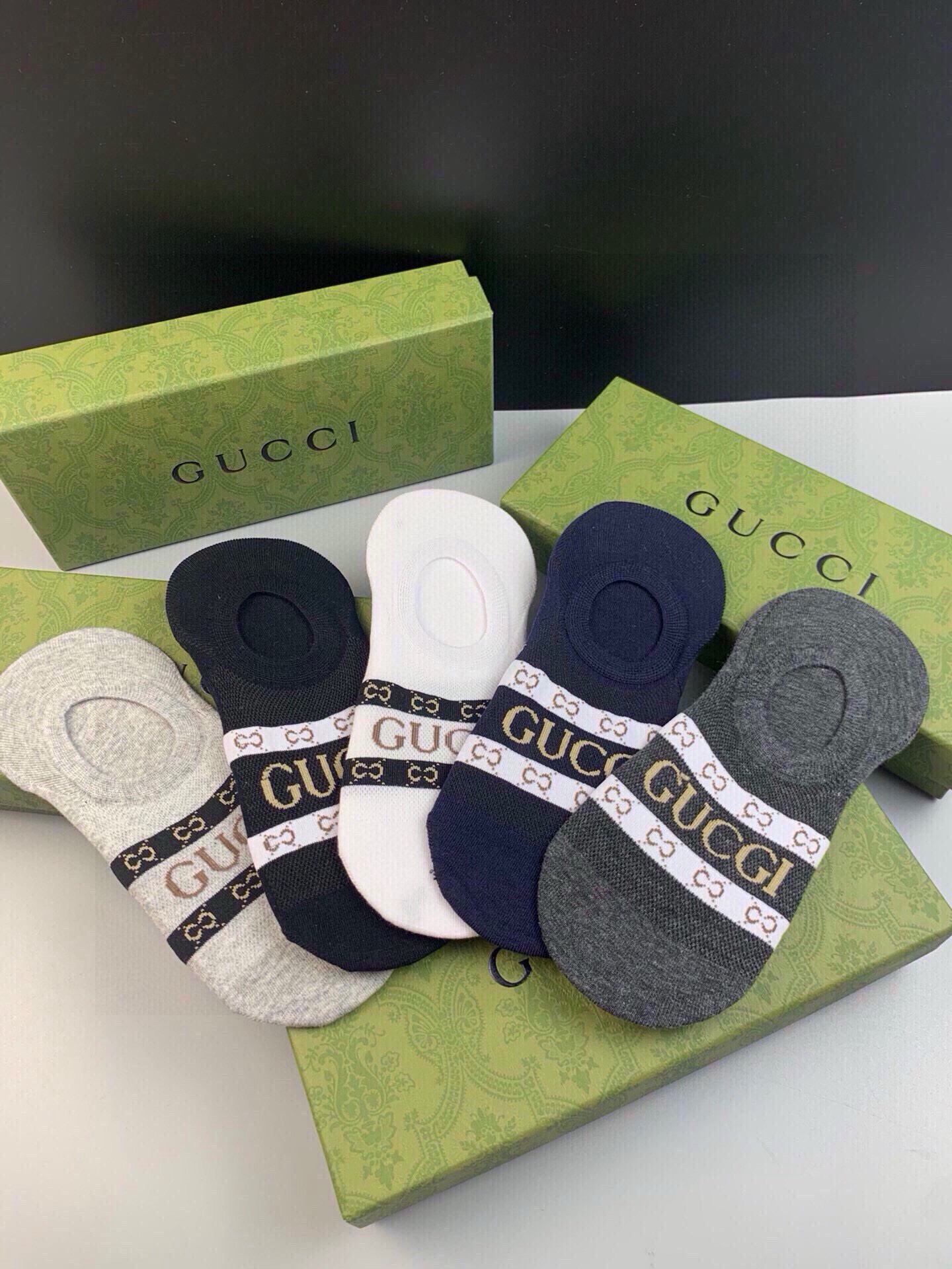 🆕Gucci · 古奇❗️G家新品男款隐形袜子❗️【一盒五双】提花经典Ｇ家标志，纯棉材质，超舒适超美腻❗