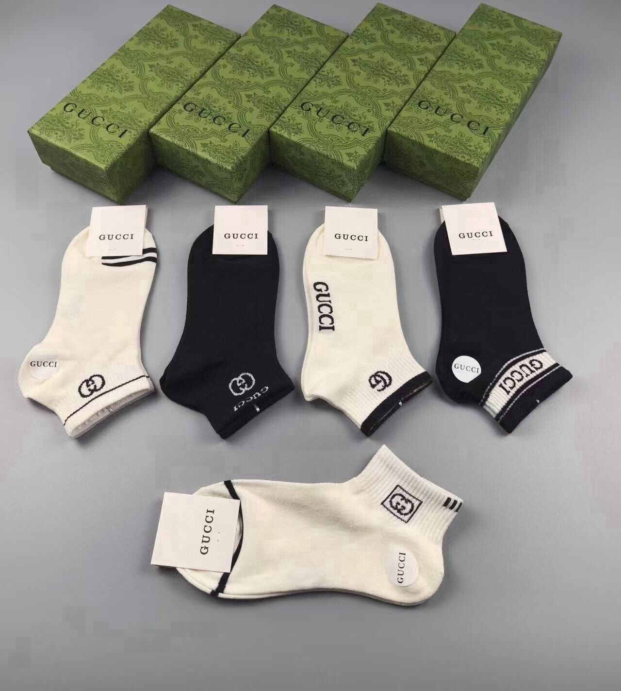 🆕Gucci · 古奇❗️G家新品短袜❗️【一盒五双】提花经典标志，超级nice，实物超漂亮，超火爆小单
