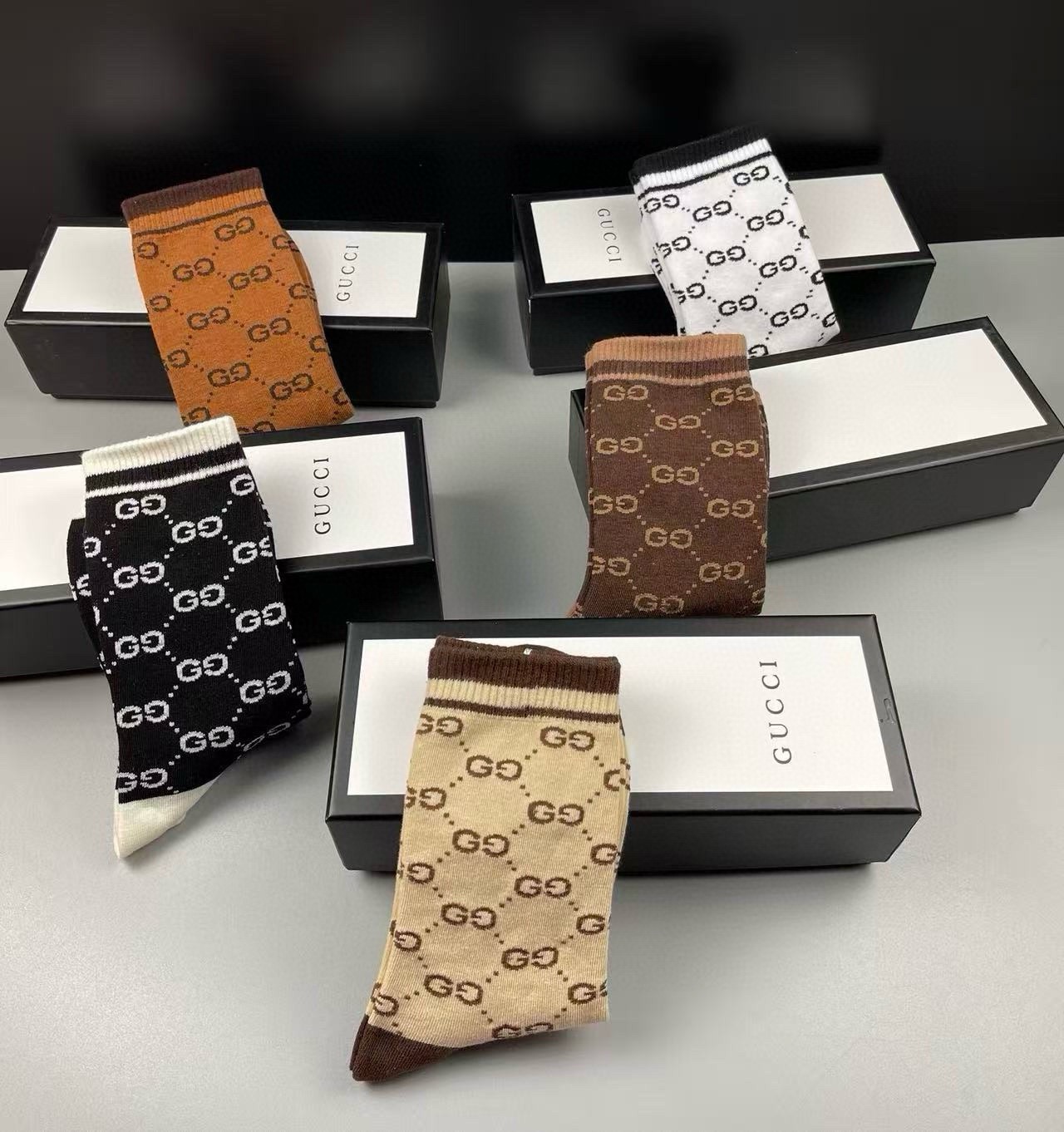 🆕Gucci · 古奇❗️大G家新品长筒袜子❗️【一盒五双】经典双G标志，特显高大上，纯棉材质，透气舒适