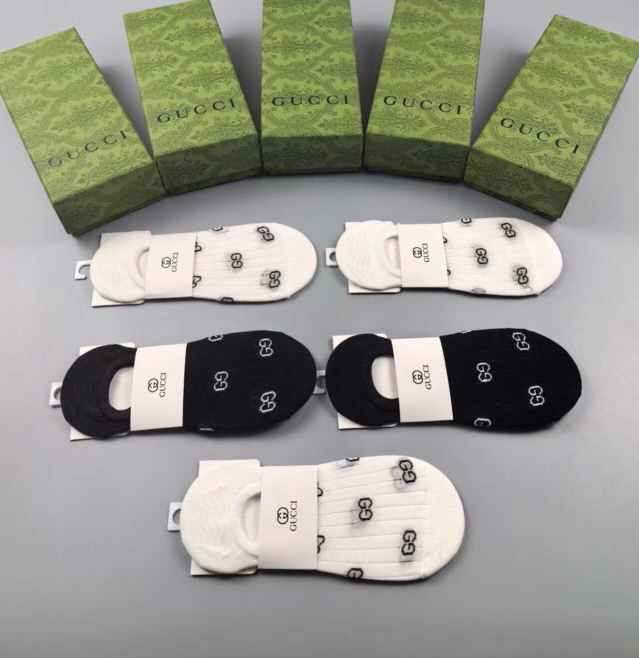 🆕Gucci · 古奇❗️G家新品女款隐形袜子❗️【一盒五双】提花经典标志，纯棉材质，超舒适超美腻❗️大