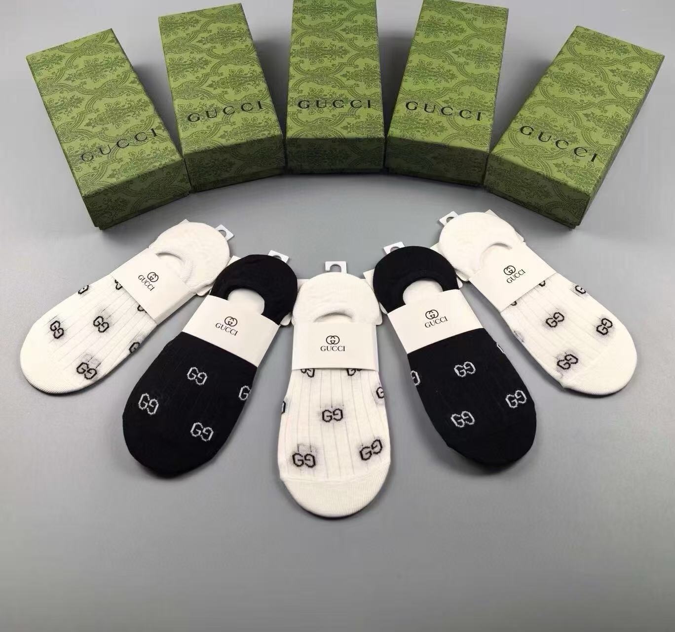🆕Gucci · 古奇❗️G家新品女款隐形袜子❗️【一盒五双】提花经典标志，纯棉材质，超舒适超美腻❗️大