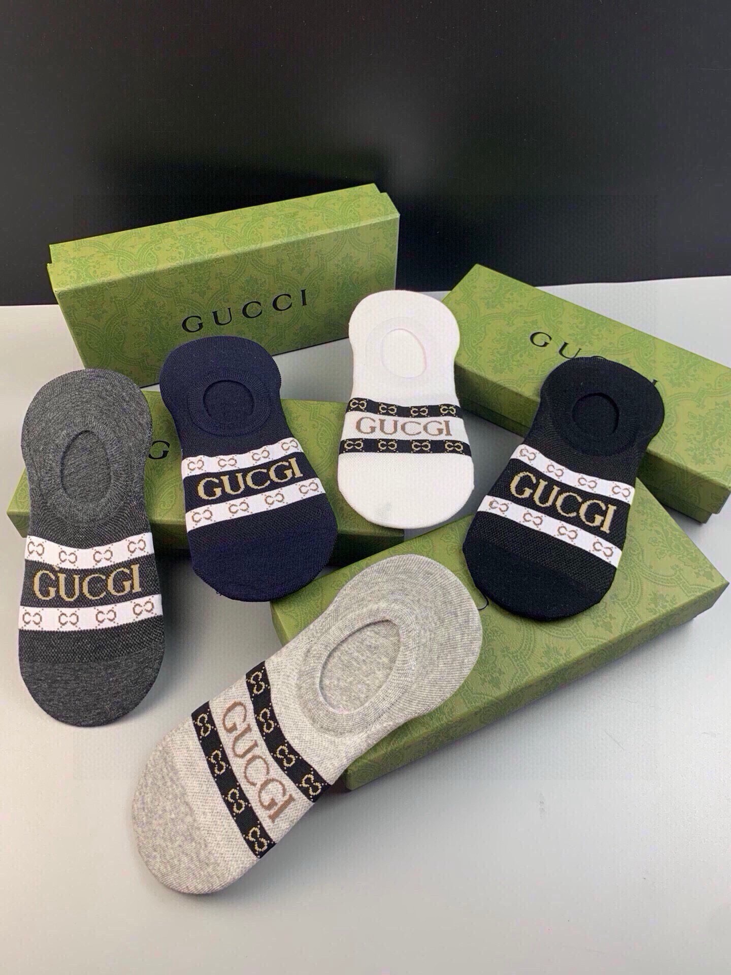 🆕Gucci · 古奇❗️G家新品男款隐形袜子❗️【一盒五双】提花经典Ｇ家标志，纯棉材质，超舒适超美腻❗