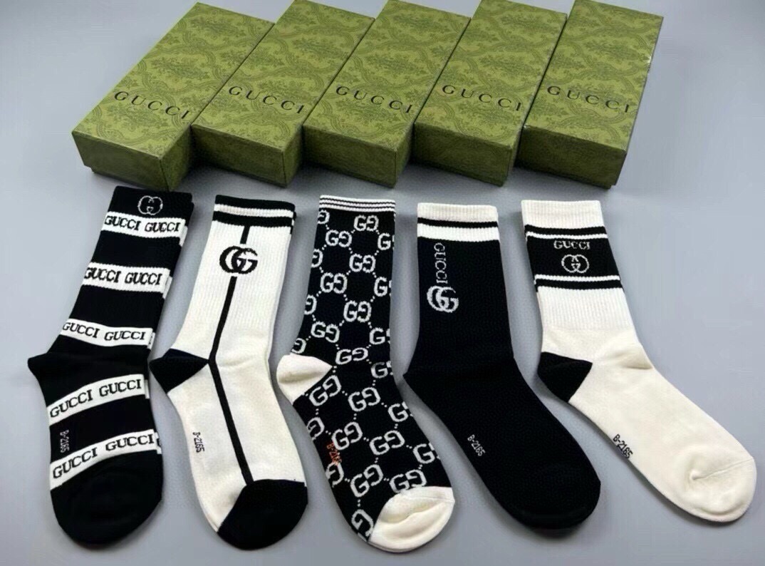 🆕Gucci · 古奇❗️大G家新品长筒袜子❗️【一盒五双】经典双G标志，特显高大上，纯棉材质，透气舒适，运动休闲百搭款