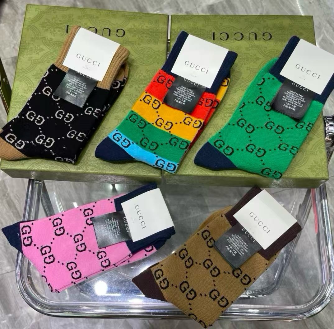 🆕Gucci · 古奇❗️大G家新品长筒袜子❗️【一盒五双】经典双G标志，特显高大上，纯棉材质，透气舒适，运动休闲百搭款
