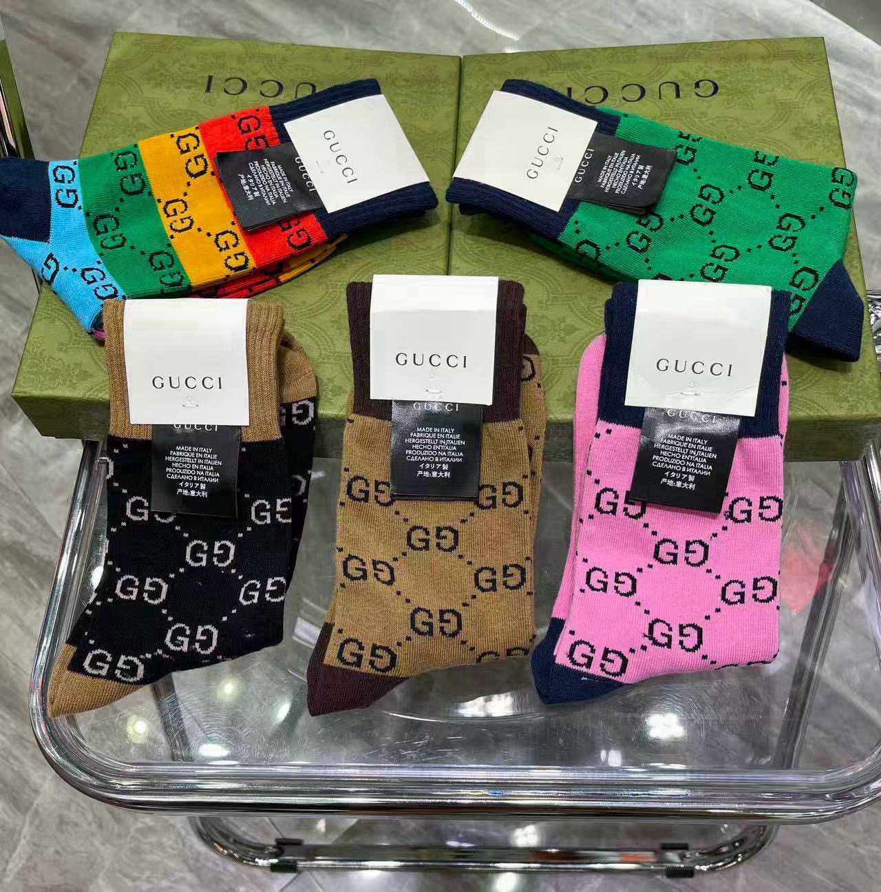 🆕Gucci · 古奇❗️大G家新品长筒袜子❗️【一盒五双】经典双G标志，特显高大上，纯棉材质，透气舒适，运动休闲百搭款