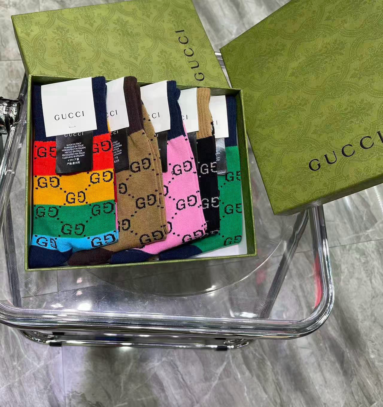 🆕Gucci · 古奇❗️大G家新品长筒袜子❗️【一盒五双】经典双G标志，特显高大上，纯棉材质，透气舒适，运动休闲百搭款