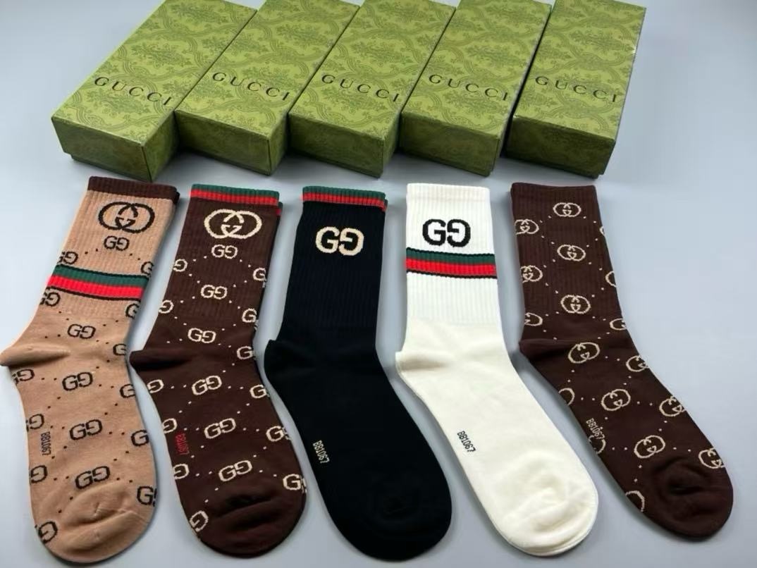 🆕Gucci · 古奇❗️大G家新品高筒袜子❗️【一盒五双】经典双G标志特显高大上，纯棉材质，透气舒适，运动休闲百搭款，