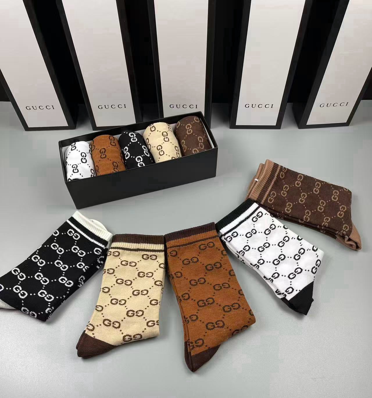🆕Gucci · 古奇❗️大G家新品长筒袜子❗️【一盒五双】经典双G标志，特显高大上，纯棉材质，透气舒适，运动休闲百搭款