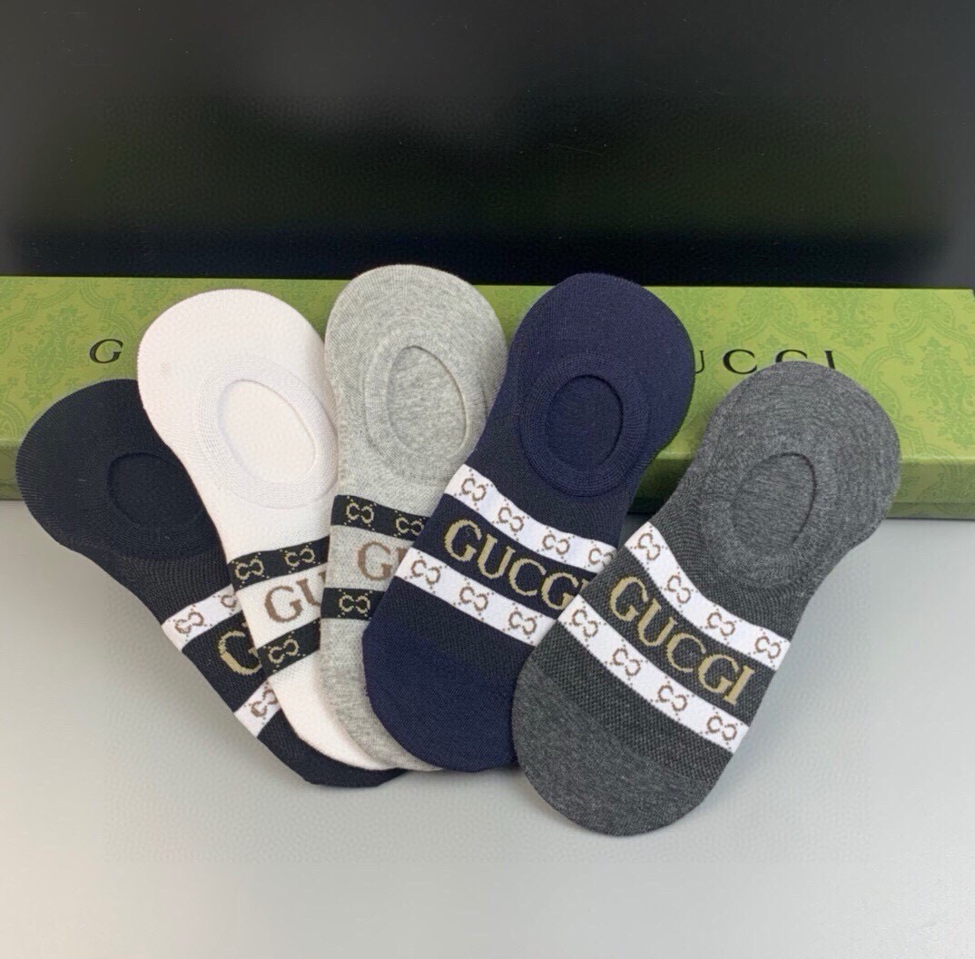 🆕Gucci · 古奇❗️G家新品男款隐形袜子❗️【一盒五双】提花经典Ｇ家标志，纯棉材质，超舒适超美腻❗️大牌出街，潮人