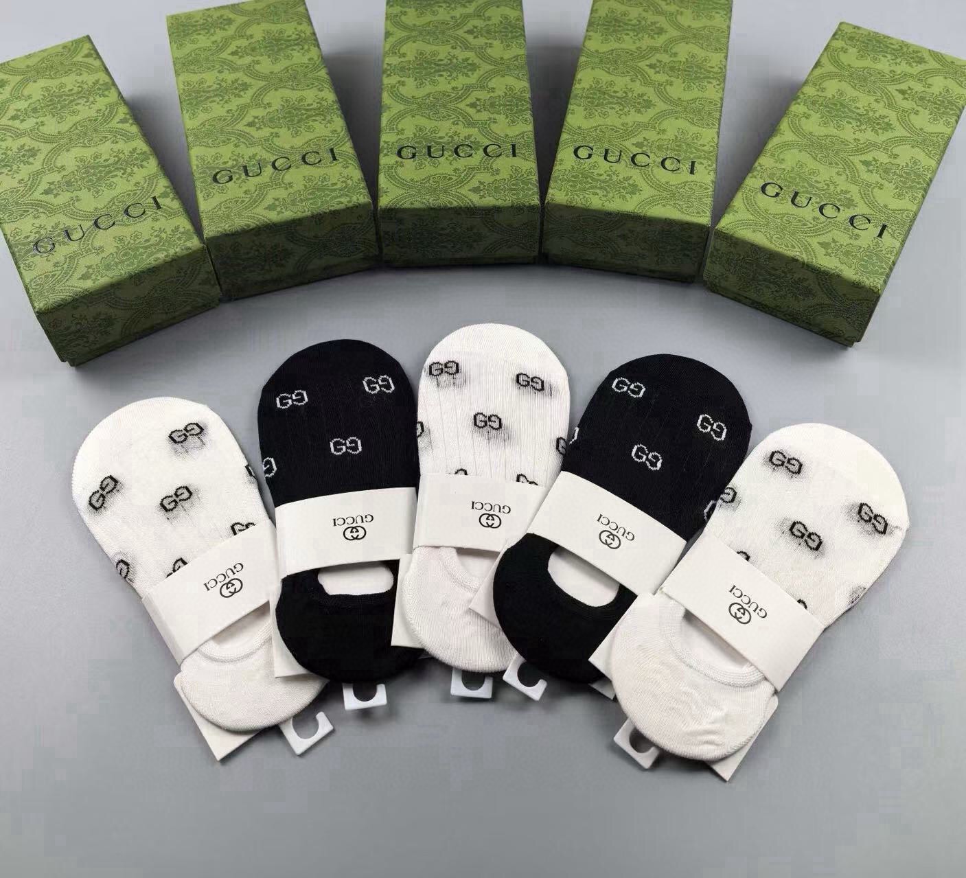 🆕Gucci · 古奇❗️G家新品女款隐形袜子❗️【一盒五双】提花经典标志，纯棉材质，超舒适超美腻❗️大牌出街，潮人必备