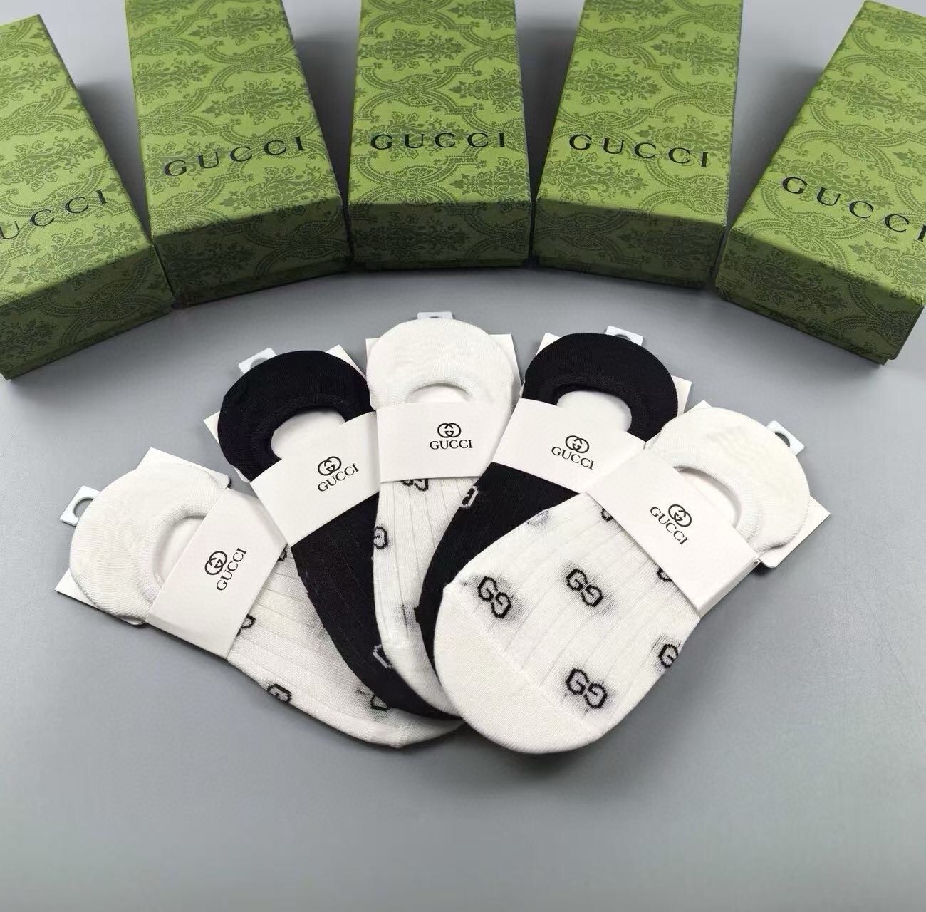 🆕Gucci · 古奇❗️G家新品女款隐形袜子❗️【一盒五双】提花经典标志，纯棉材质，超舒适超美腻❗️大牌出街，潮人必备