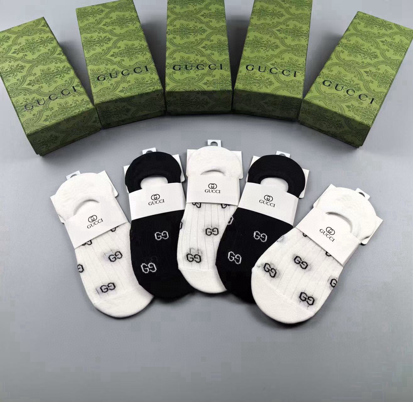 🆕Gucci · 古奇❗️G家新品女款隐形袜子❗️【一盒五双】提花经典标志，纯棉材质，超舒适超美腻❗️大牌出街，潮人必备