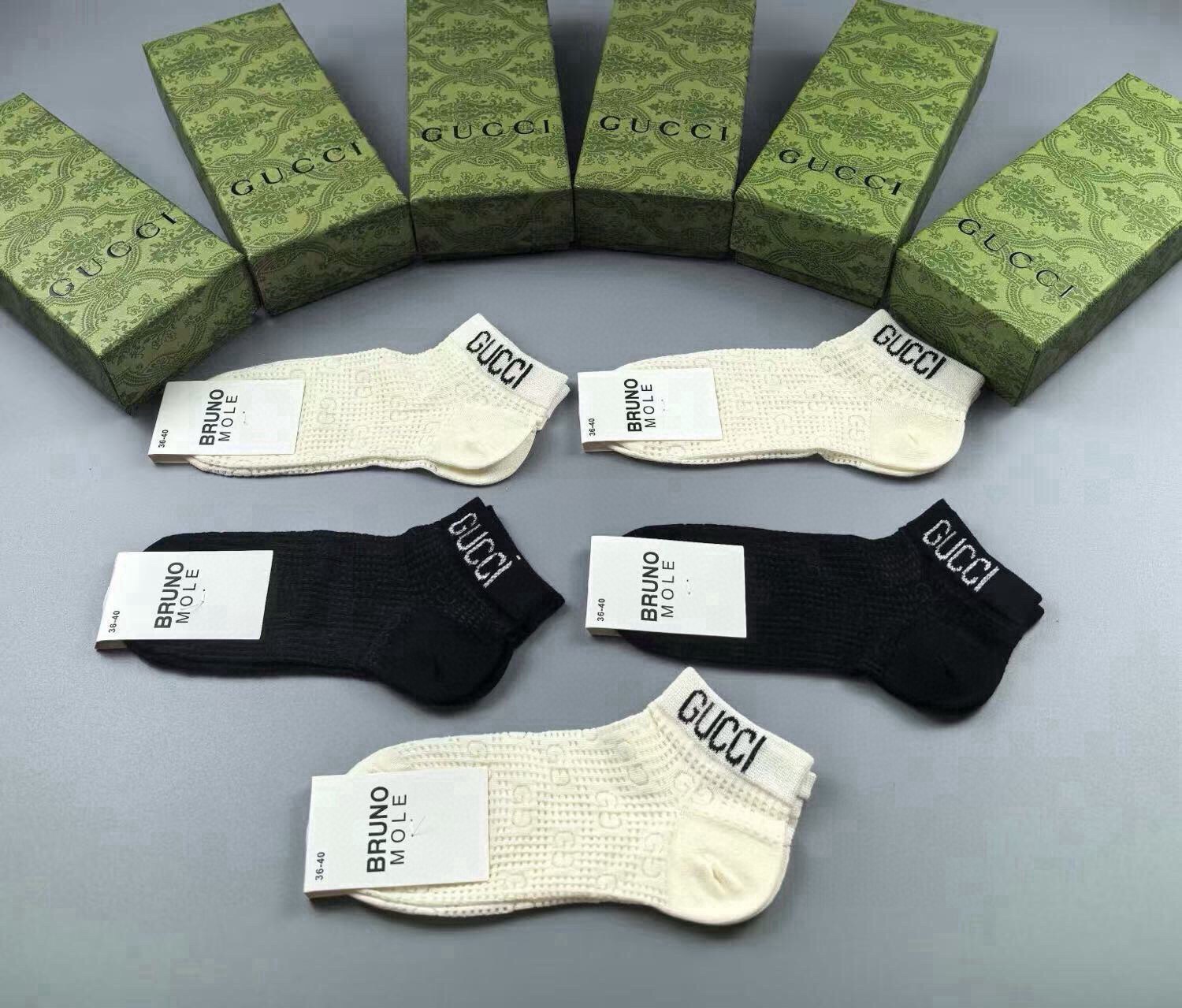 🆕Gucci · 古奇❗️G家新品短袜❗️【一盒五双】提花经典标志，超级nice，实物超漂亮，超火爆小单品，大牌出街，潮
