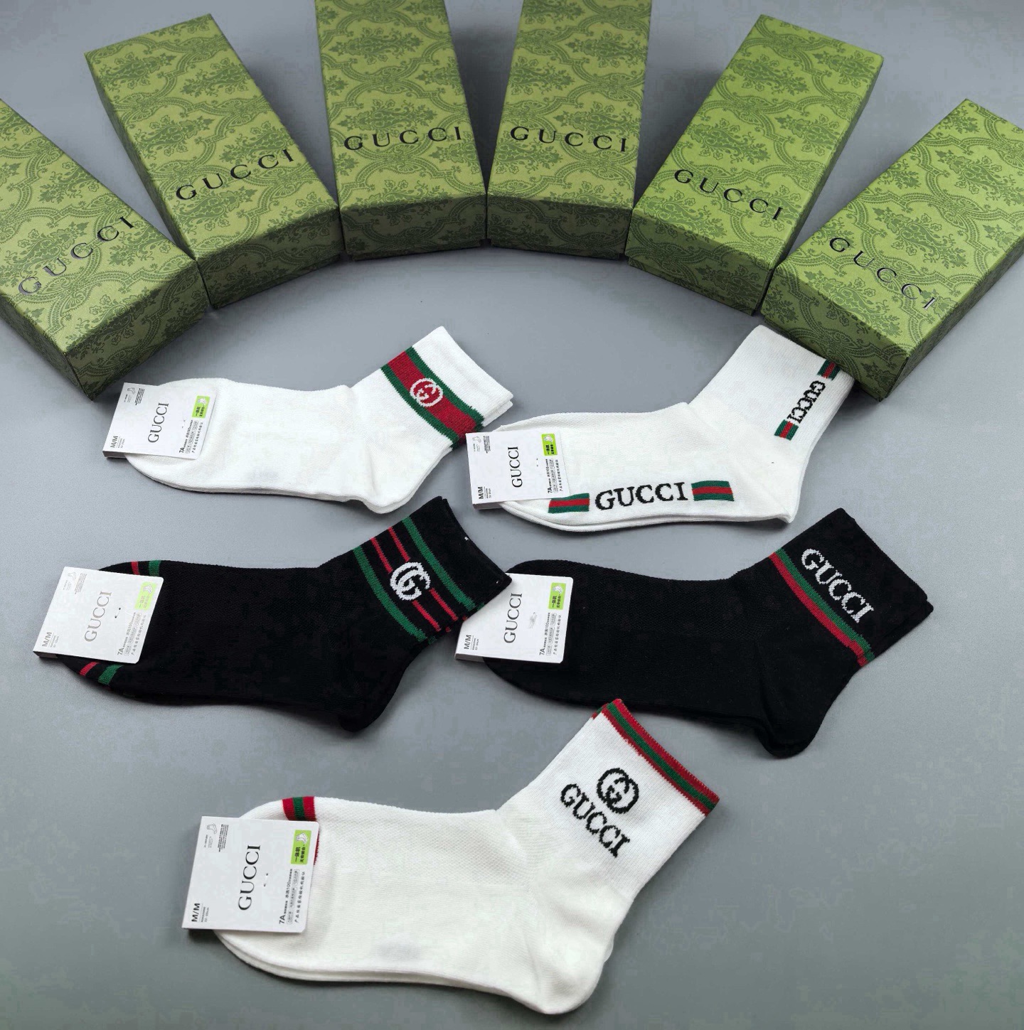 🆕Gucci · 古奇❗️G家新品袜子❗️【一盒五双】提花经典双G标志，超级nice，实物超漂亮，超火爆小单品，大牌出街