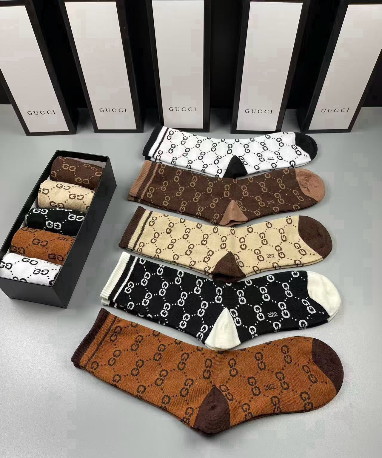 🆕Gucci · 古奇❗️大G家新品长筒袜子❗️【一盒五双】经典双G标志，特显高大上，纯棉材质，透气舒适，运动休闲百搭款