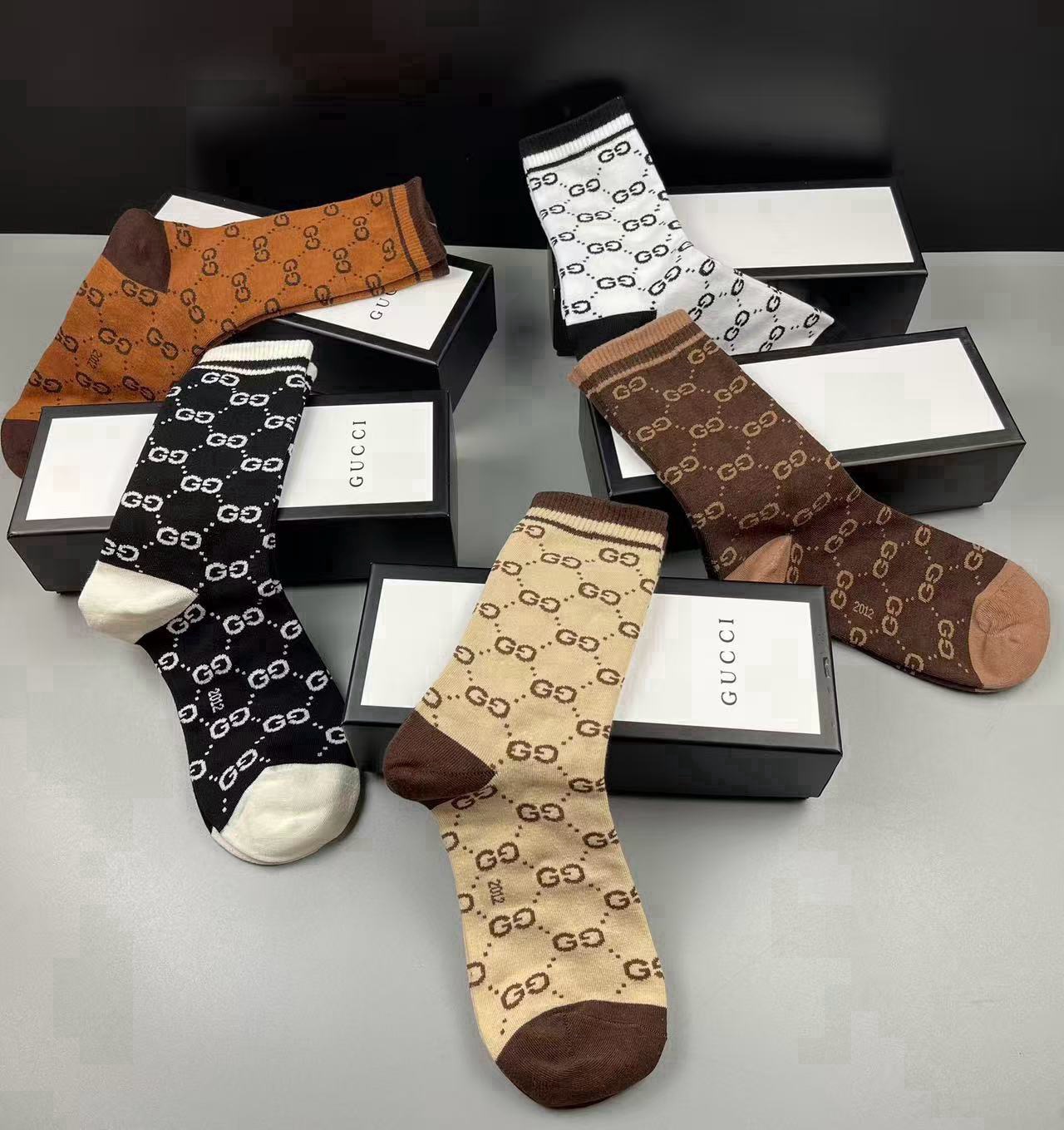 🆕Gucci · 古奇❗️大G家新品长筒袜子❗️【一盒五双】经典双G标志，特显高大上，纯棉材质，透气舒适，运动休闲百搭款