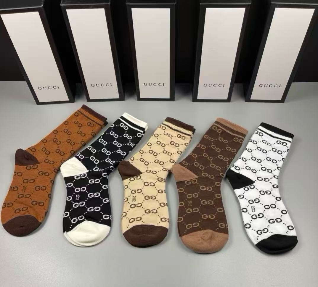 🆕Gucci · 古奇❗️大G家新品长筒袜子❗️【一盒五双】经典双G标志，特显高大上，纯棉材质，透气舒适，运动休闲百搭款