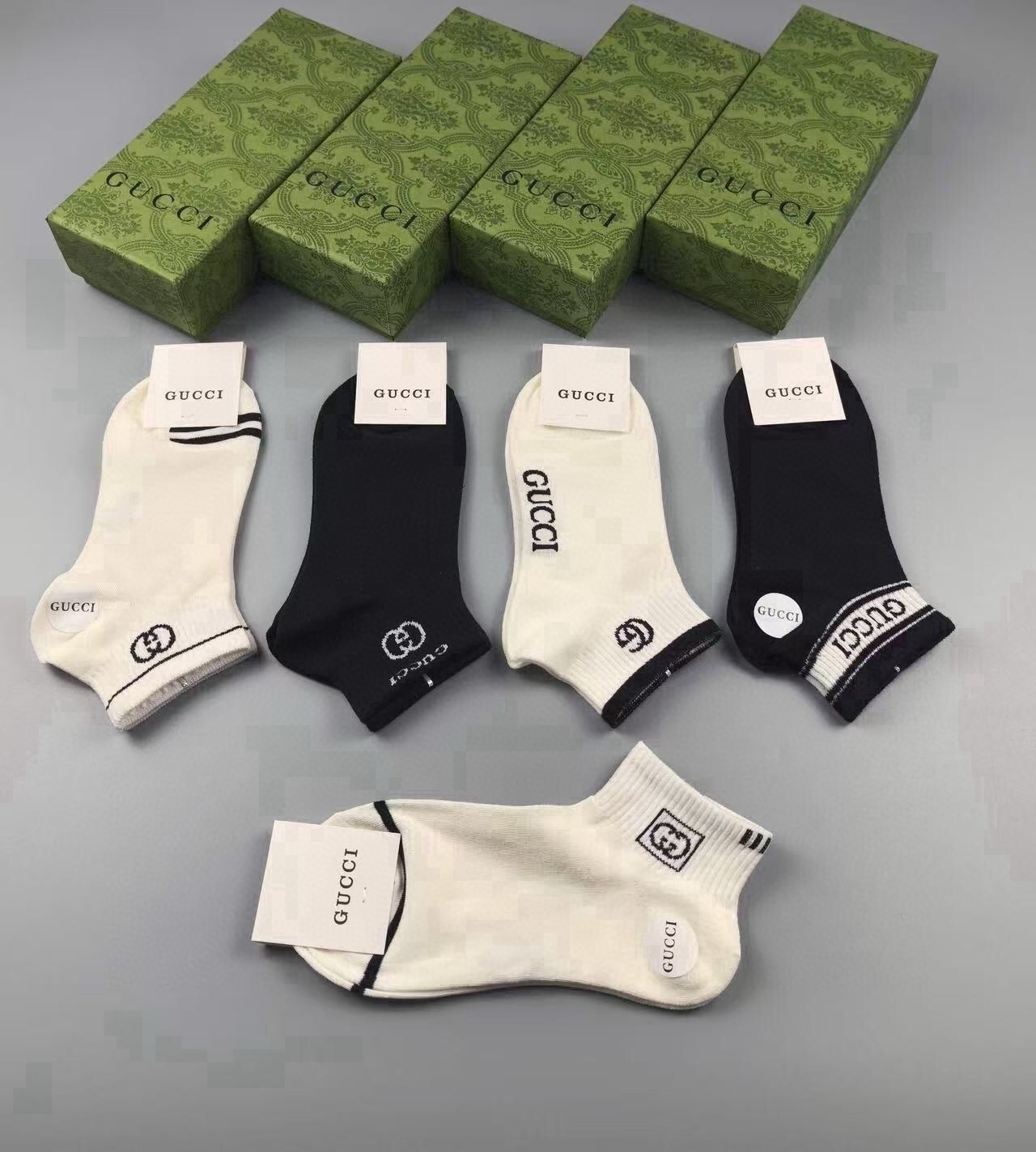 🆕Gucci · 古奇❗️G家新品短袜❗️【一盒五双】提花经典标志，超级nice，实物超漂亮，超火爆小单品，大牌出街，潮