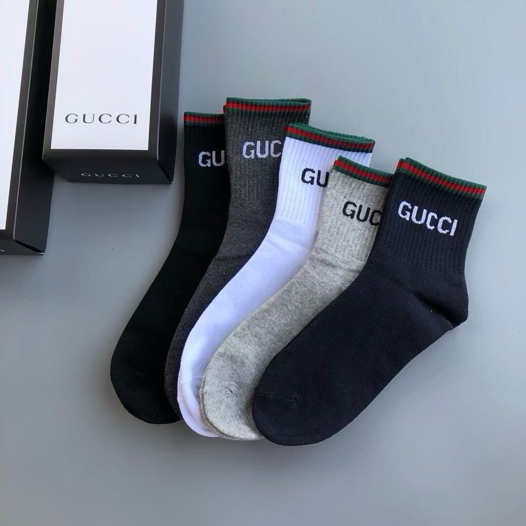 🆕Gucci · 古奇❗️大G家男款袜子❗️【一盒五双】红绿条搭配品牌全称logo，特显高大上，纯棉材质，透气舒适，运动