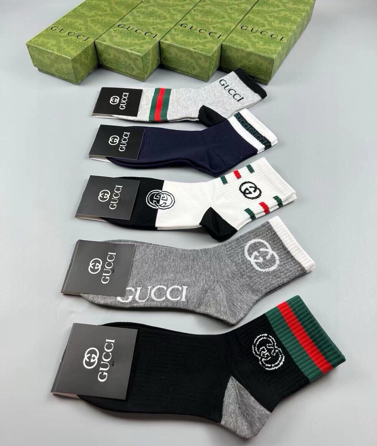 🆕Gucci · 古奇❗️G家新品袜子❗️【一盒五双】提花经典双G标志，超级nice，实物超漂亮，超火爆小单品，大牌出街