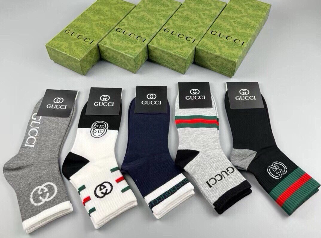 🆕Gucci · 古奇❗️G家新品袜子❗️【一盒五双】提花经典双G标志，超级nice，实物超漂亮，超火爆小单品，大牌出街