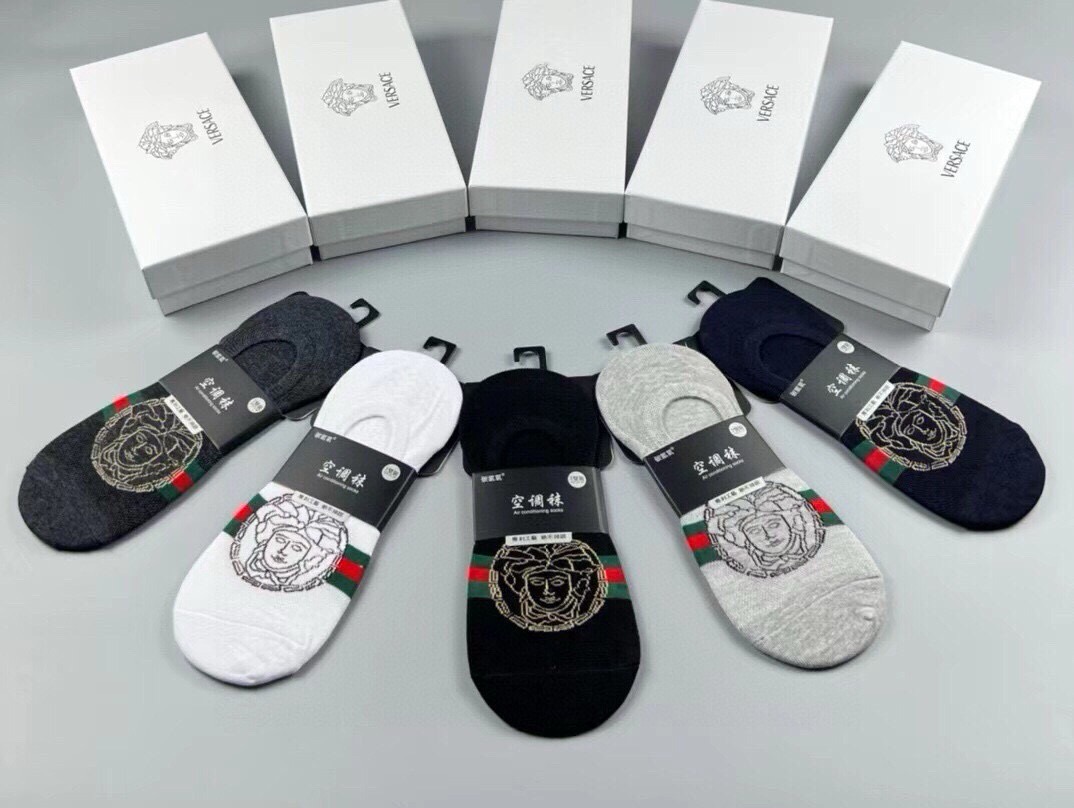 🆕Versace · 范思哲❗️新品男款隐形船袜❗️【一盒五双】纯棉材质织造，超柔软舒适，提花经典美人头标志，完全彰显该