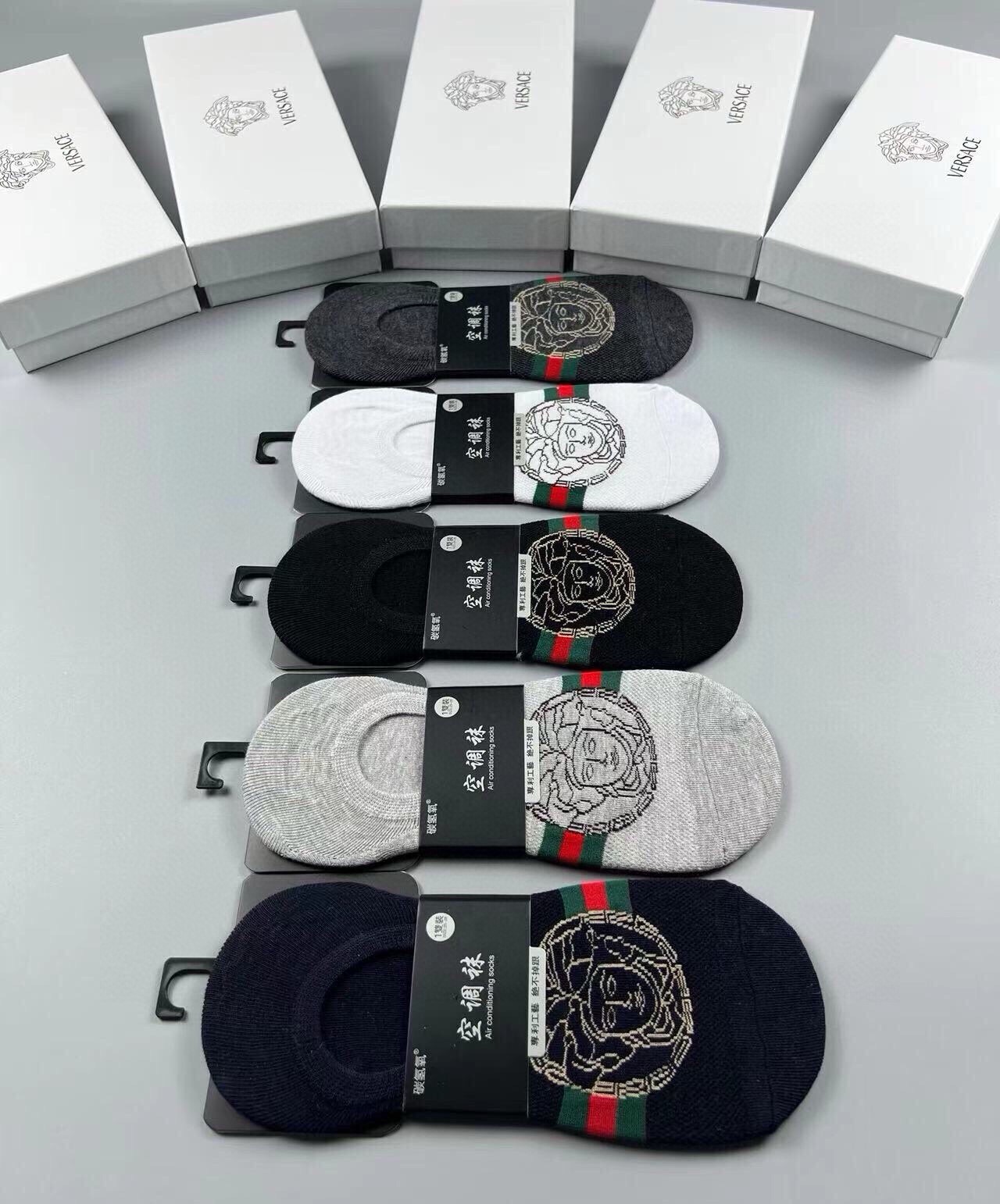🆕Versace · 范思哲❗️新品男款隐形船袜❗️【一盒五双】纯棉材质织造，超柔软舒适，提花经典美人头标志，完全彰显该