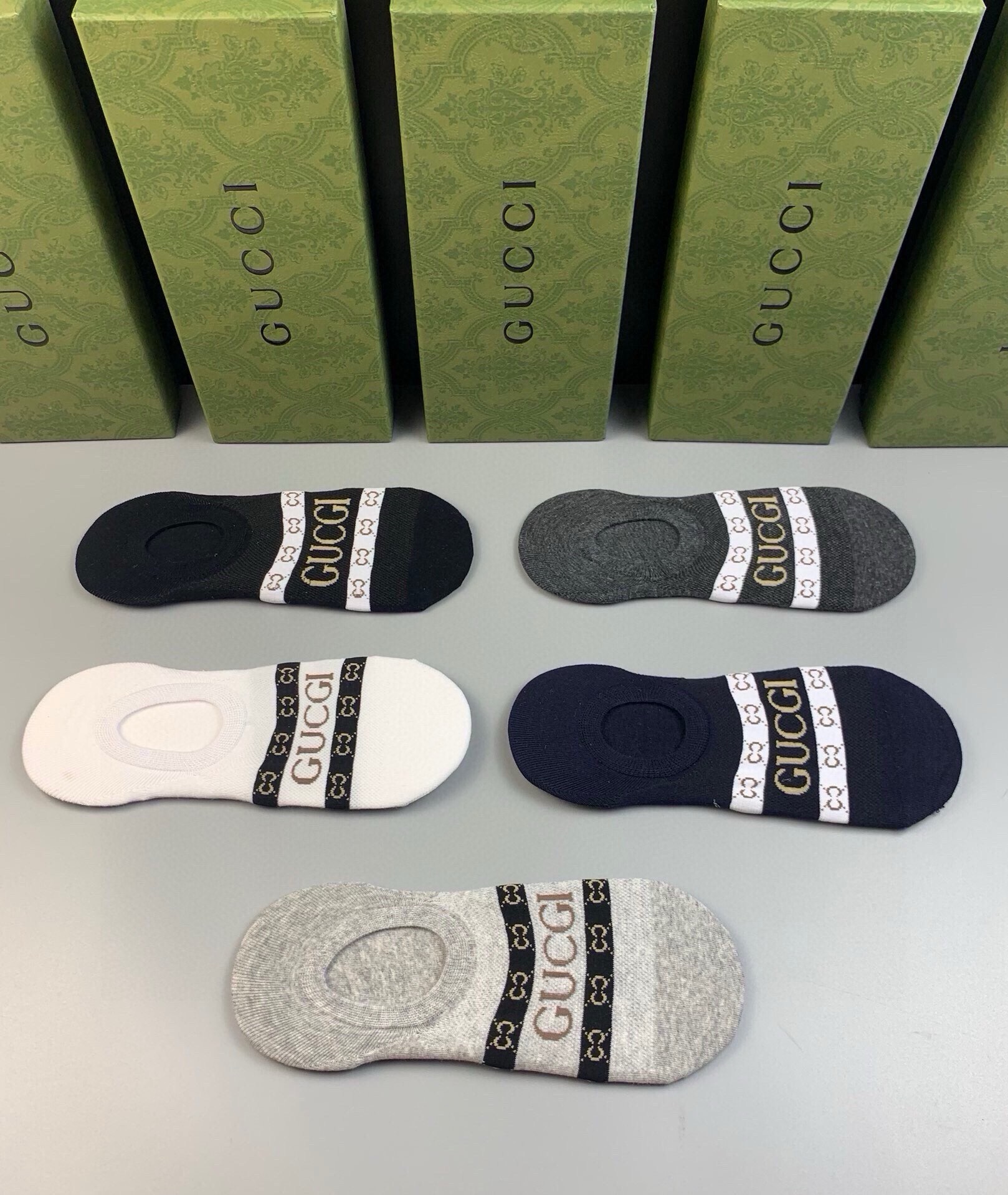 🆕Gucci · 古奇❗️G家新品男款隐形袜子❗️【一盒五双】提花经典Ｇ家标志，纯棉材质，超舒适超美腻❗️大牌出街，潮人