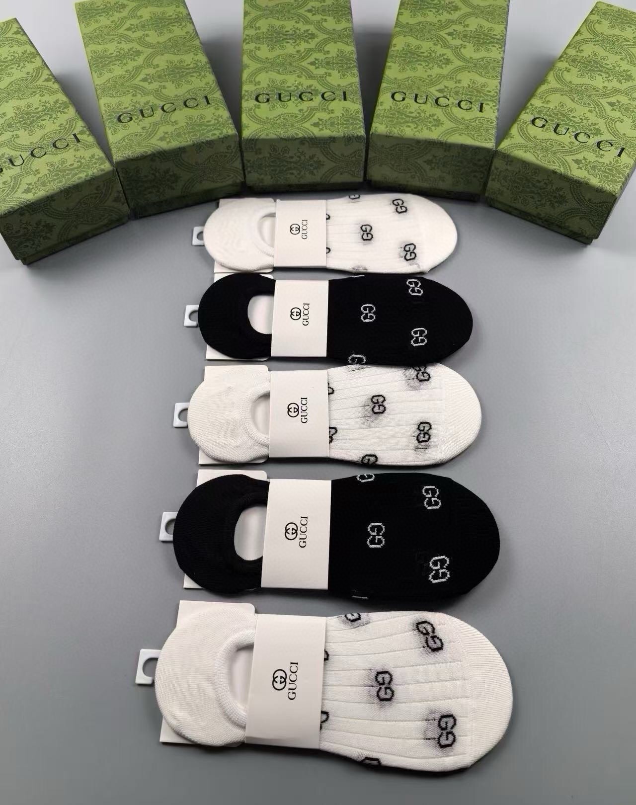 🆕Gucci · 古奇❗️G家新品女款隐形袜子❗️【一盒五双】提花经典标志，纯棉材质，超舒适超美腻❗️大牌出街，潮人必备
