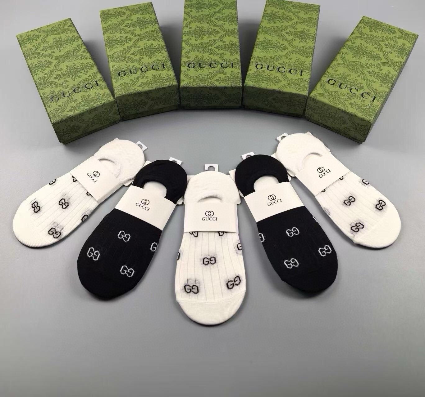 🆕Gucci · 古奇❗️G家新品女款隐形袜子❗️【一盒五双】提花经典标志，纯棉材质，超舒适超美腻❗️大牌出街，潮人必备